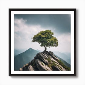 Lone Tree On Top Of Mountain 45 Art Print