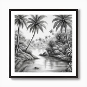 Black And White Drawing Of Palm Trees Art Print