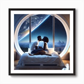 Couple Kissing In Bed Art Print