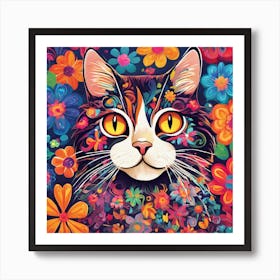 Flower Power Cat Art Print (7) Art Print