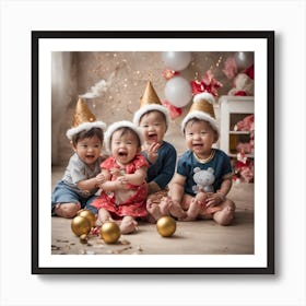 0 Children Celebrate New Year With The New Baby 1 Art Print