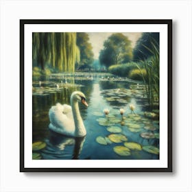 Swan In Pond 1 Art Print