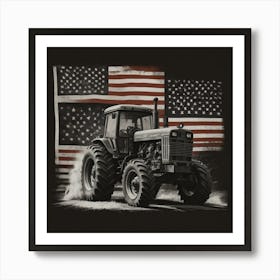 Farm Tractor With American Flag Art Print