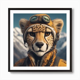 Close Up Portrait, Anthropomorphic Cheetah Mountaneer Wearing An Expedition Outfit, In The Himalayas Art Print