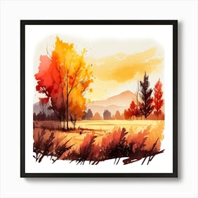 Watercolor Autumn Landscape 66 Art Print