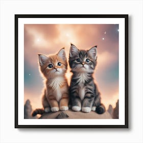 Two Kittens On A Rock Art Print