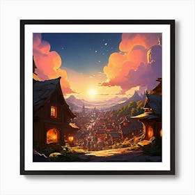 Village At Sunset Art Print