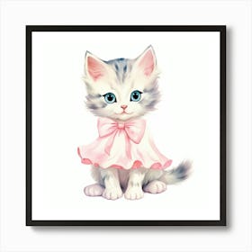 Cute Kitten In A Pink Dress Art Print