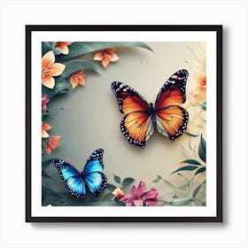 Butterfly And Flowers 4 Art Print