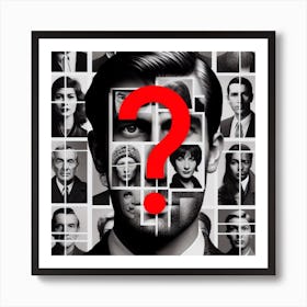 Who Am I?: A Collage of Black and White Photographs of Different Faces Art Print