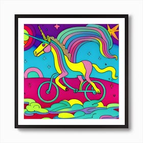 Unicorn riding a bike - AI artwork Póster