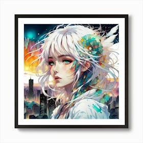 Anime Girl With White Hair Art Print