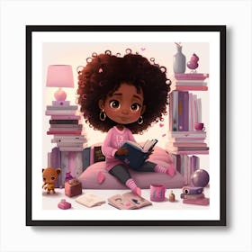 Little Black Girl Reading 2 Art Print