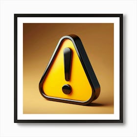 A 3D rendering of a yellow and black exclamation mark in a triangle, commonly used to indicate caution or danger 1 Art Print