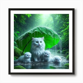 White Cats In The Rain Art Print