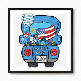 Limited Edition Hand Draw Truck 4th Of July American Flag Art Print