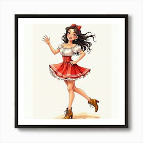 Spanish Girl With A Lively Pose, Watercolor With Dynamic Shades 1 Art Print