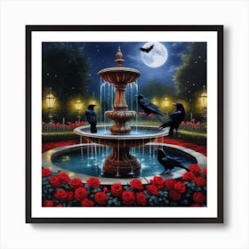 Crows At The Fountain Art Print
