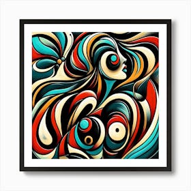 Rich Dynamic Abstract Portrait with Butterfly V Art Print