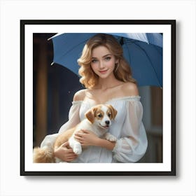 Chinese Girl With Dog 1 Art Print