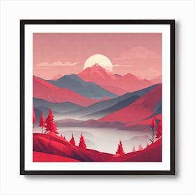 Misty mountains background in red tone 44 Art Print