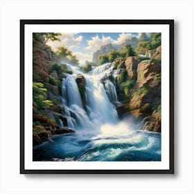 Natures Majesty A Hyperrealistic Close Up Of A Cascading Waterfall Capturing The Power 3 Art Print