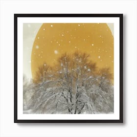 Golden Tree In The Snow Winter Morning Art Print Snow Art Print