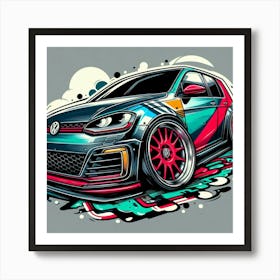 Black Volkswagen Golf GTI Vehicle Colorful Comic Graffiti Style Art Print