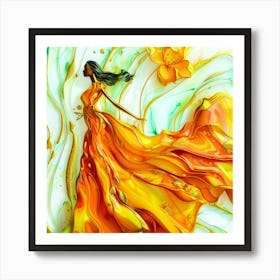 Flower Quartz - Woman In Orange Dress Art Print