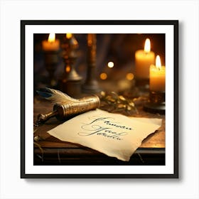 Calligraphic Thank You Note Elegant Looping Script Scribed On Aged Parchment Wax Seal Embossed (6) Art Print