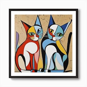 Two Cats Modern Art Picasso Inspired 1 Art Print