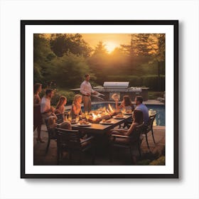 Family Gathering Around A Fire Pit Art Print