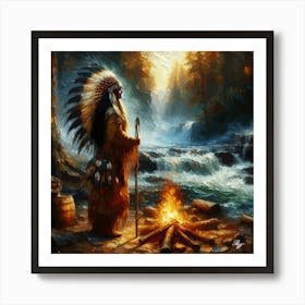 Oil Texture Native American Indian Maiden By Stream 3 Copy Art Print