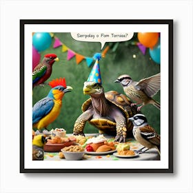 The Birds Looking Shocked And Surprised To See Tortoise At Their Party (3) Art Print