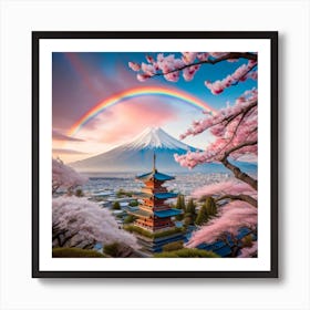 Rainbow Over Mount Fuji Art Print