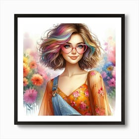 Colorful Girl With Glasses Art Print