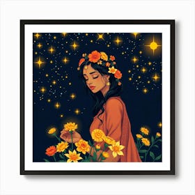 Girl With Flowers Art Print