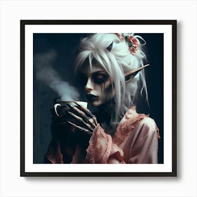 Elf with Coffee Art Print