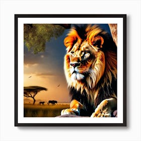 Lion In The Savannah 4 Art Print