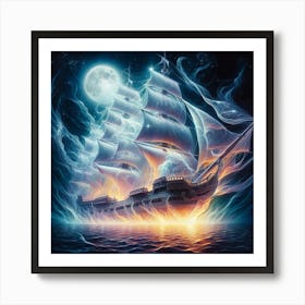 Ship On Fire Art Print