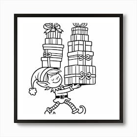 Christmas Elf Carrying Presents Art Print