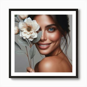 Beautiful Woman With Flowers 2 Art Print