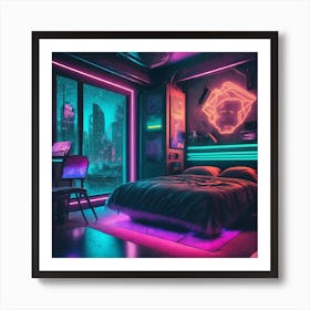 A Cyberpunk bedroom in the snow Art Print