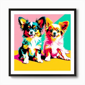 'Papillon Pups', This Contemporary art brings POP Art and Flat Vector Art Together, Colorful Art, Animal Art, Home Decor, Kids Room Decor, Puppy Bank - 78th Art Print