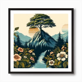 One Tree On The Top Of The Mountain Towering 10 Art Print