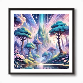 A Fantasy Forest With Twinkling Stars In Pastel Tone Square Composition 220 Art Print