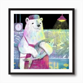 Polar Bear Fisher Square Art Print