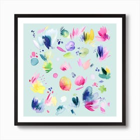 Abstract Watercolour Summer Flowers Square Art Print