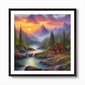 Cabin In The Mountains Art Print