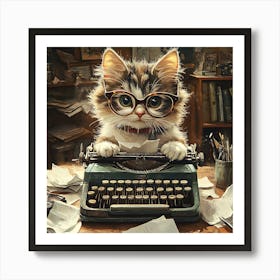 Funny Cat Writer Vintage 13 Art Print